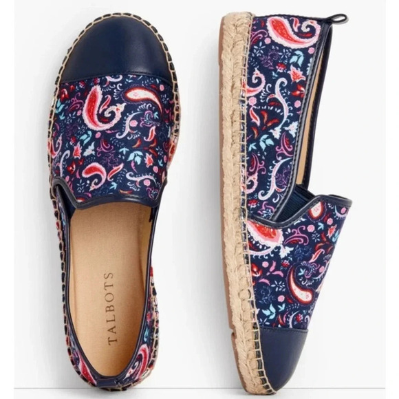 Talbots India Ink Multi Izzy Toe Cap Espadrille Flats Canvas Paisley Blue Sz 7.5 - Picture 2 of 16